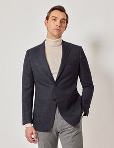 Navy Twist Twill Wool Blend Blazer