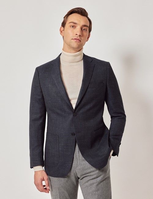 Navy Twist Twill Wool Blend Blazer