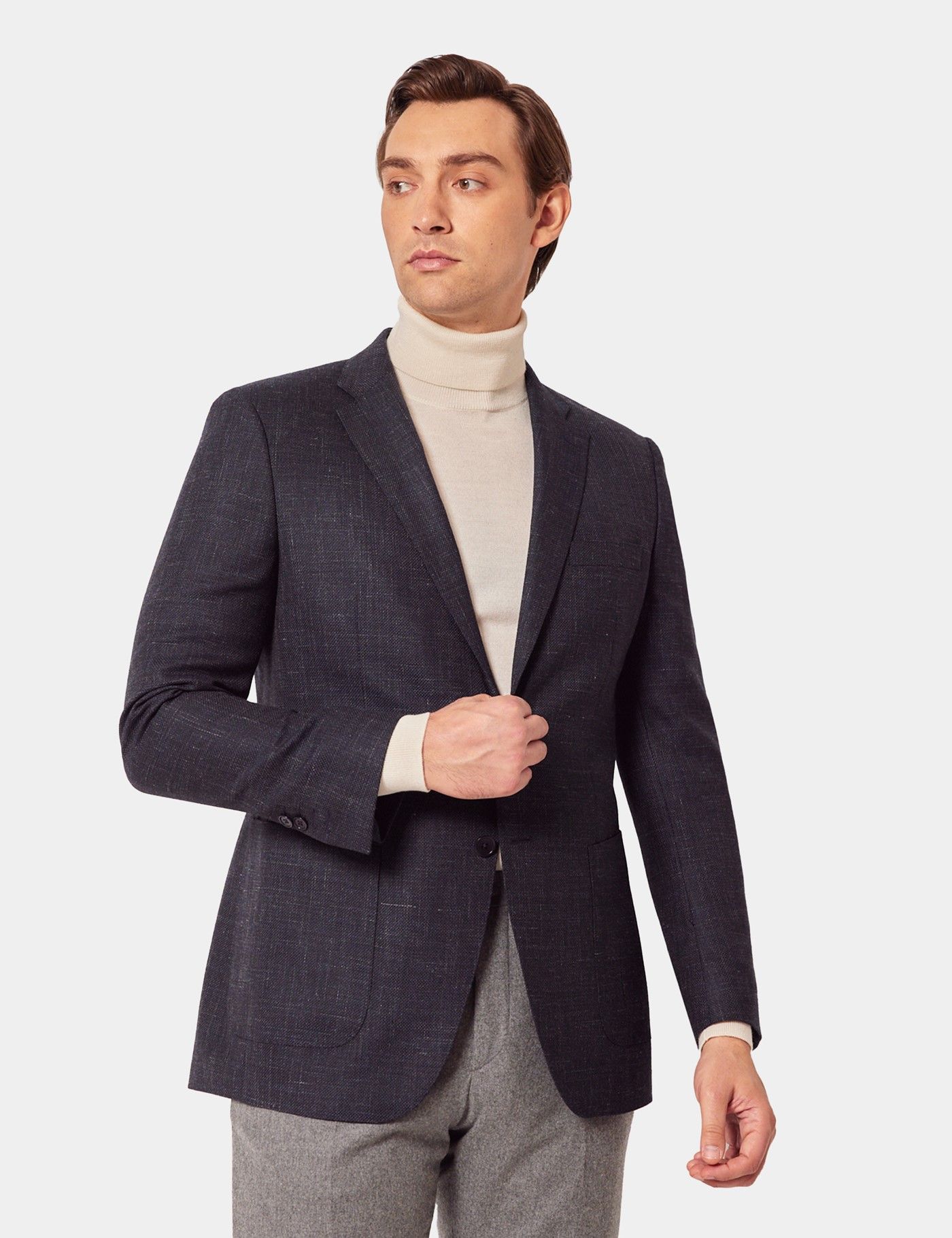 【新品】Wool Twill Unhemmed Tailored Jacket Men's Navy Twist Twill Wool Blend Blazer | Hawes & Curtis