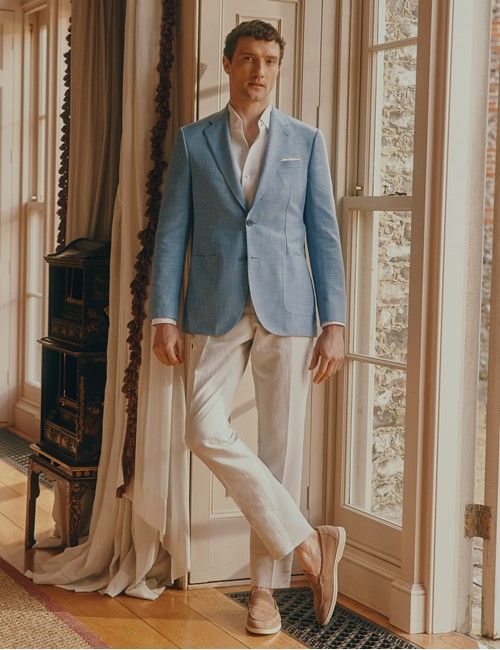 Light Blue Cotton-Wool Blend Blazer - 1913 Collection-preview