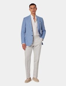 Light Blue Cotton-Wool Blend Blazer - 1913 Collection-preview9