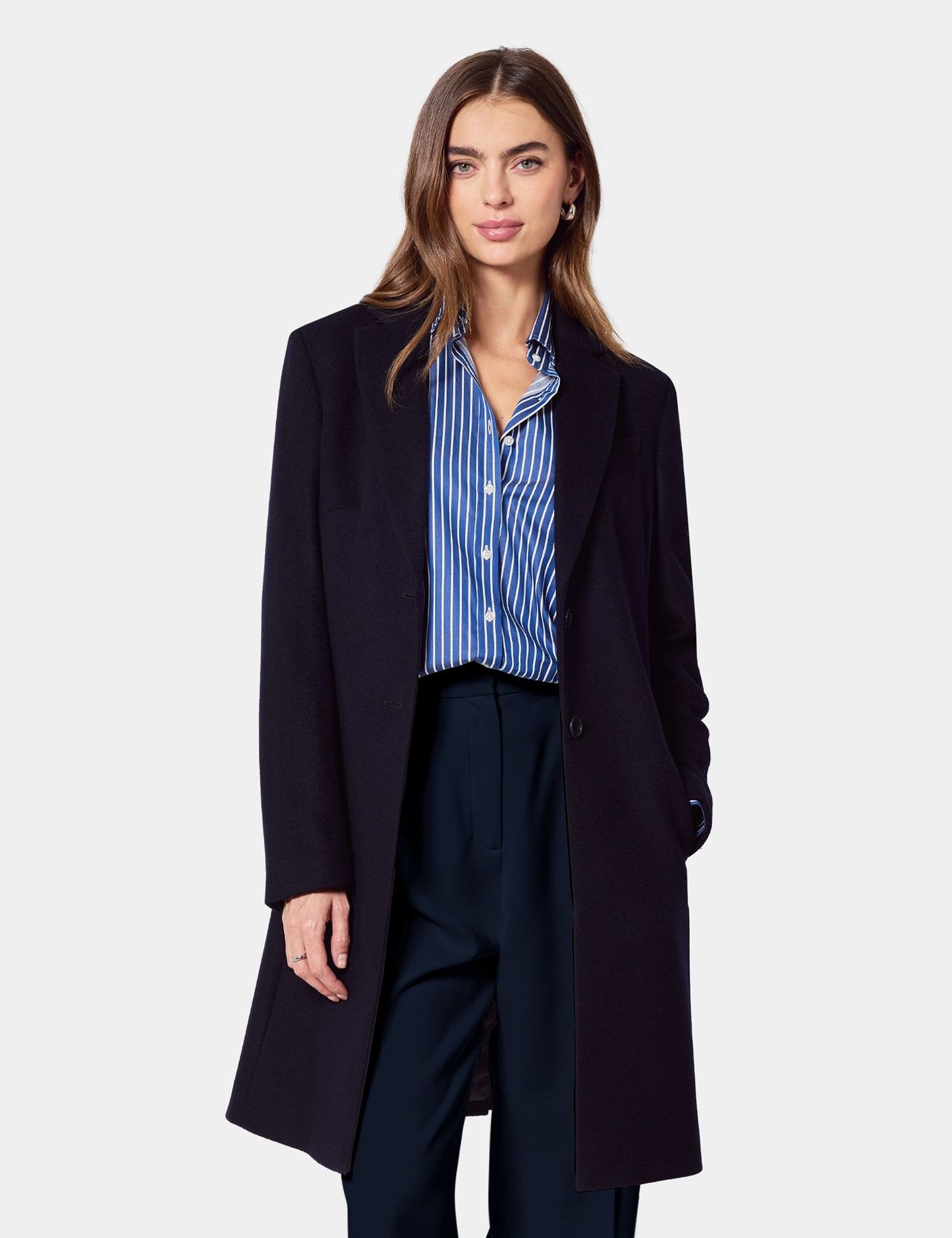 Women's Navy Single Breasted Wool Overcoat | Hawes & Curtis