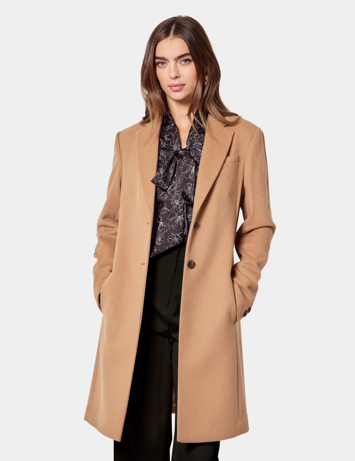 Women's Camel Single Breasted Wool Overcoat Hawes Curtis