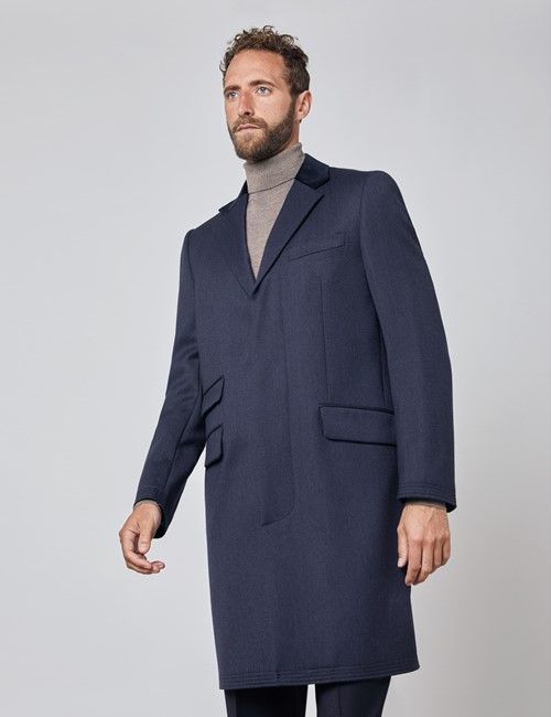 Men's Navy Covert Coat - 100% Wool-preview