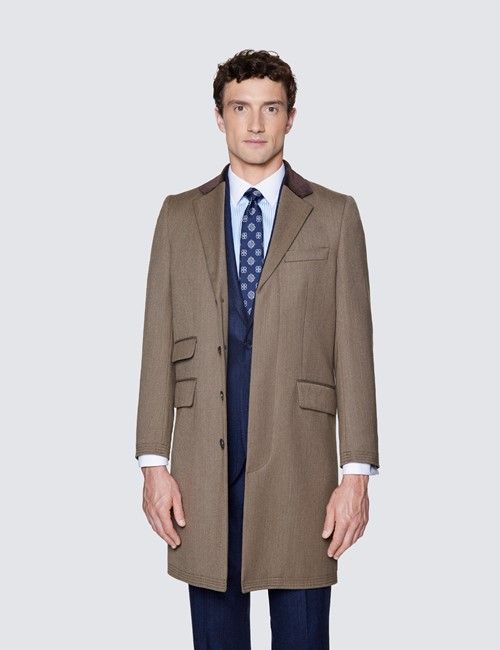 Men's Camel Covert Coat - 100% Wool