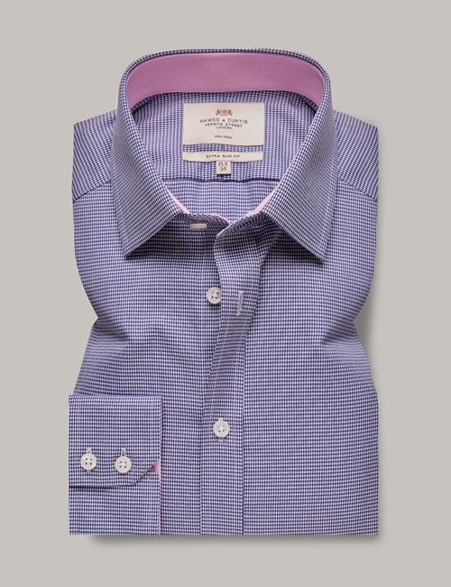 Non-Iron Navy & White Dogtooth Extra Slim Shirt - Contrast Detail-preview