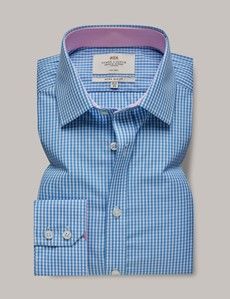 Extra Slim Fit Blue & White Gingham Check Non-Iron Shirt - Contrast Detail