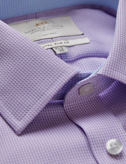 Non-Iron Lilac & White Dogtooth Extra Slim Shirt - Contrast Detail