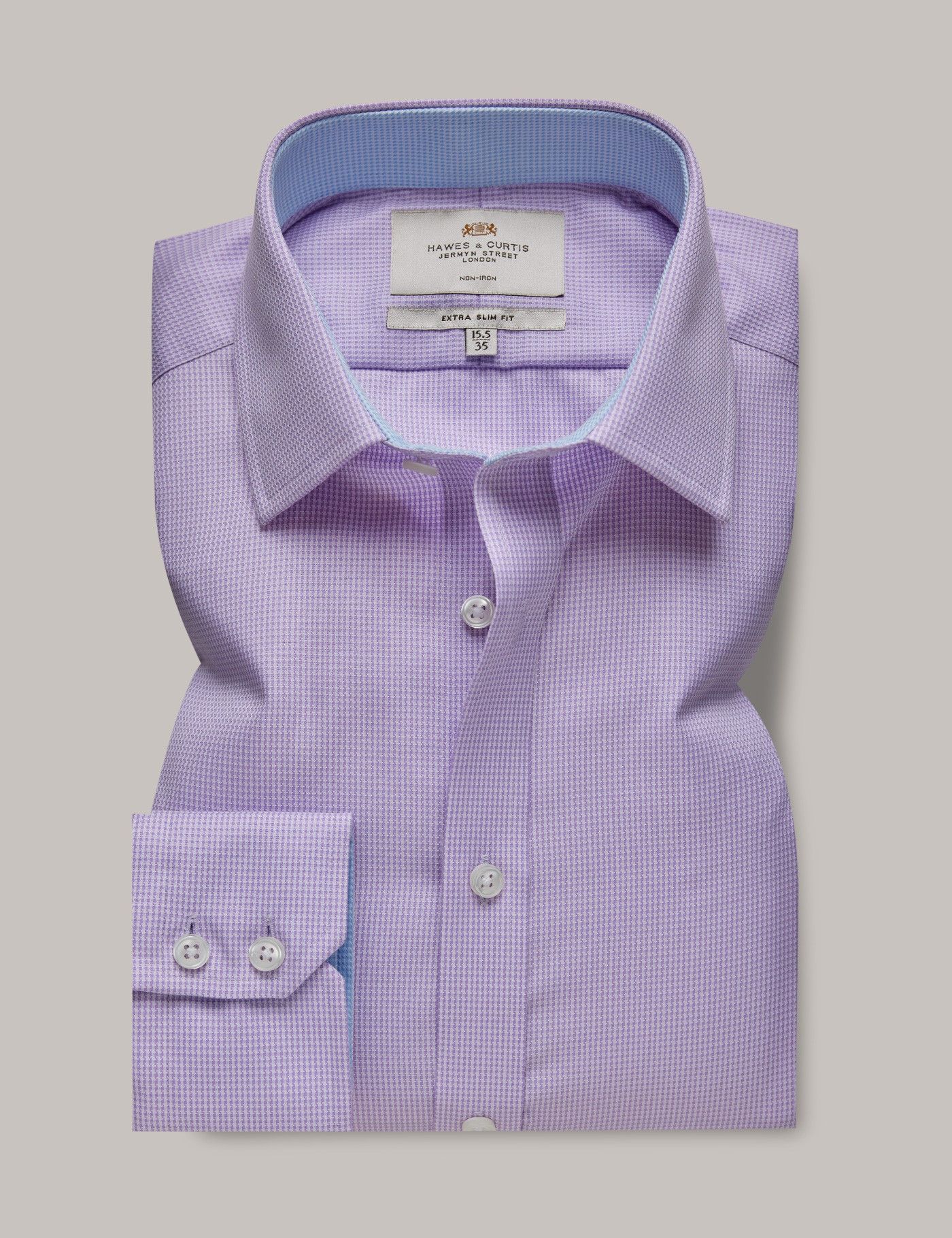 Extra Slim Fit Blue & White Gingham Check Non-Iron Shirt - Contrast Detail-preview