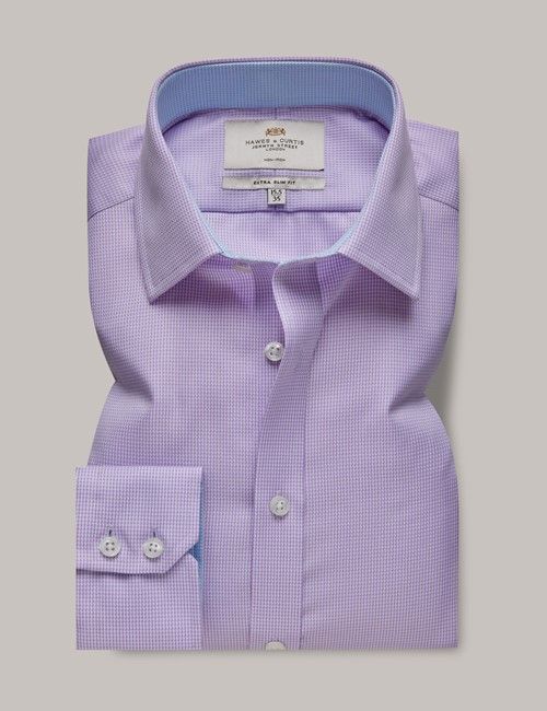 Non-Iron Lilac & White Dogtooth Extra Slim Shirt - Contrast Detail-preview