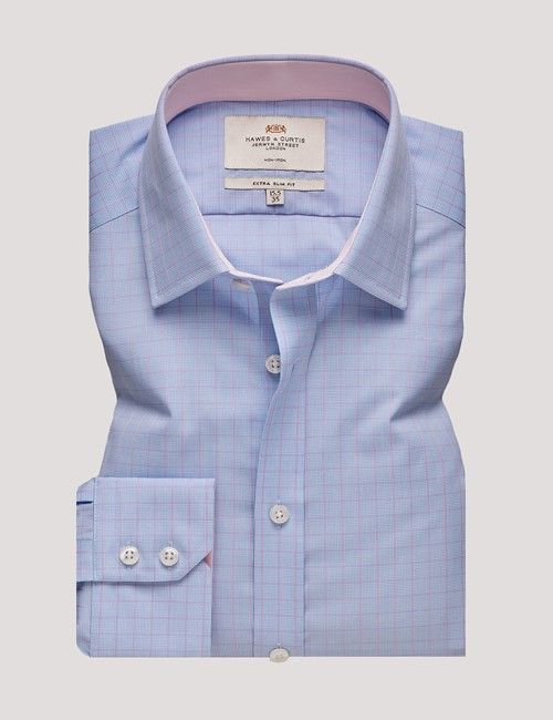 Non-Iron Blue & Pink Check Extra Slim Shirt - Contrast Detail-preview