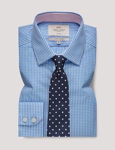 Extra Slim Fit Blue & White Check Non-Iron Shirt - Contrast Detail