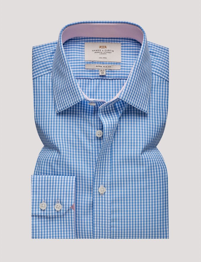 Extra Slim Fit Blue & Yellow Plaid Non-Iron Shirt - Contrast Detail-preview