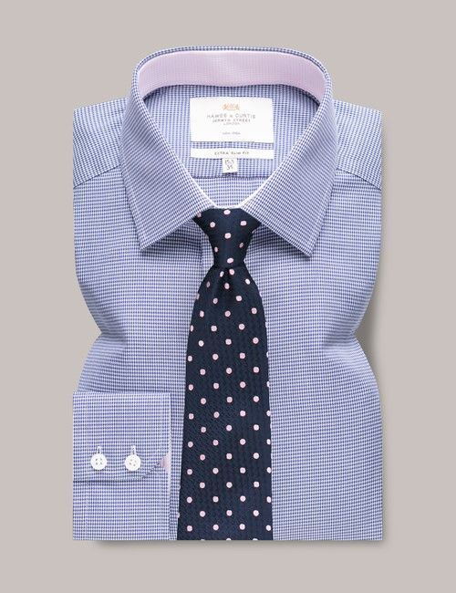 Non-Iron Navy & White Dogtooth Extra Slim Shirt - Contrast Detail-preview