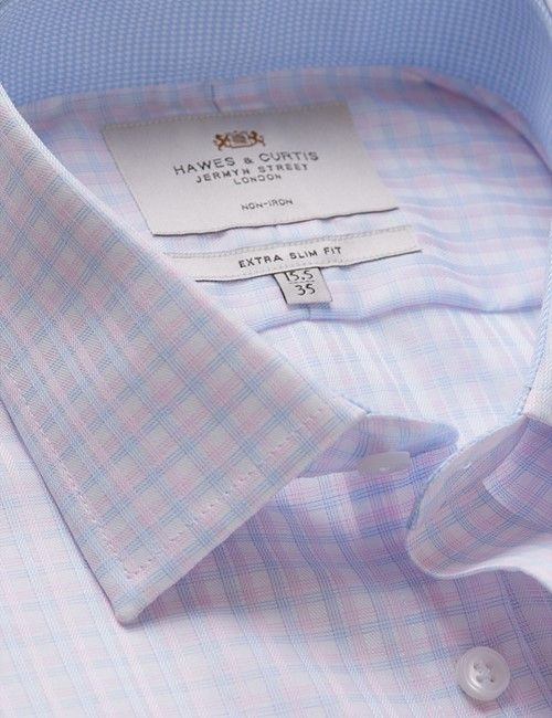 Non-Iron Blue & Pink Multi Check Extra Slim Shirt - Contrast Detail