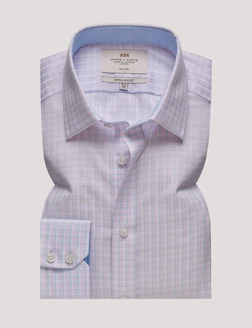 Non-Iron Blue & Pink Multi Check Extra Slim Shirt - Contrast Detail-preview
