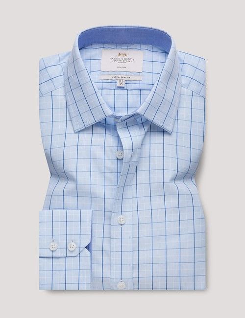 Non-Iron Blue & Navy Check Extra Slim Shirt - Contrast Detail-preview