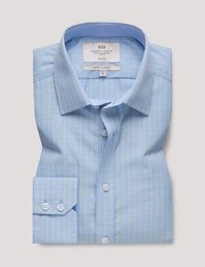 Extra Slim Fit Blue & Yellow Check Non-Iron Shirt - Contrast Detail
