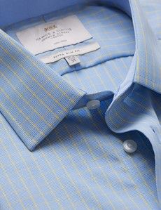 Extra Slim Fit Blue & Yellow Check Non-Iron Shirt - Contrast Detail