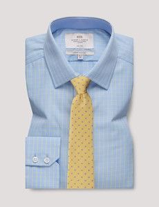 Extra Slim Fit Blue & Yellow Check Non-Iron Shirt - Contrast Detail