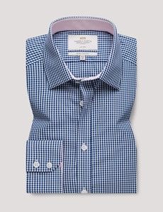 Extra Slim Fit White & Navy Gingham Check Shirt - Contrast Detail