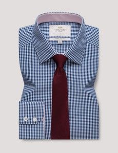 Extra Slim Fit White & Navy Gingham Check Shirt - Contrast Detail
