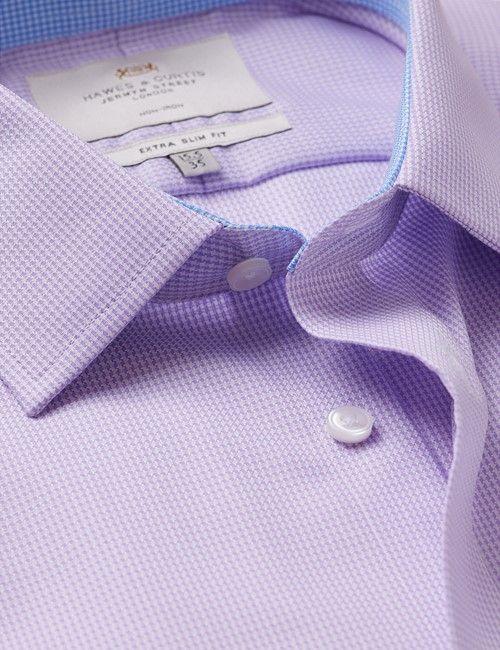 Non-Iron Lilac & White Dogtooth Extra Slim Shirt - Contrast Detail