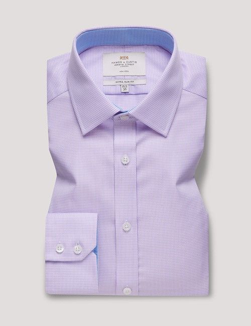 Non-Iron Lilac & White Dogtooth Extra Slim Shirt - Contrast Detail-preview
