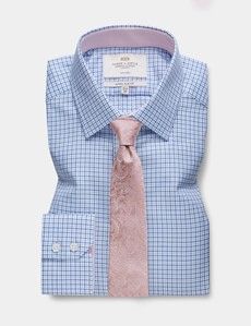 Extra Slim Fit Blue & Navy Check Non-Iron Shirt - Contrast Detail
