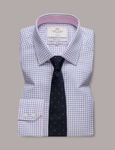 Extra Slim Fit Pink & Navy Check Non-Iron Shirt - Contrast Detail