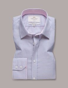 Extra Slim Fit Pink & Navy Check Non-Iron Shirt - Contrast Detail