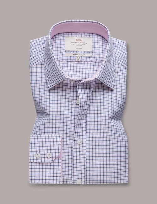 Non-Iron Pink & Navy Check Extra Slim Fit Shirt - Contrast Detail-preview