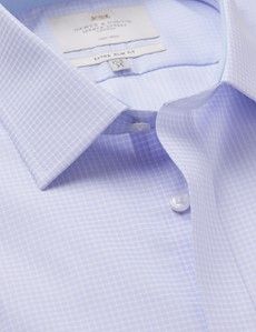 Extra Slim Fit Lilac & White Small Check Non-Iron Shirt - Contrast Detail