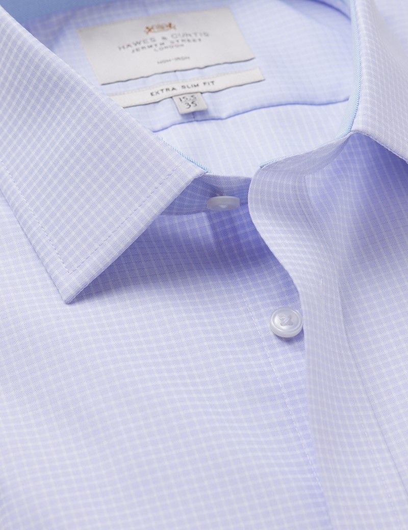 Extra Slim Fit Lilac & White Small Plaid Non-Iron Shirt - Contrast Detail