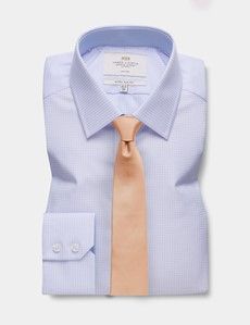 Extra Slim Fit Lilac & White Small Check Non-Iron Shirt - Contrast Detail
