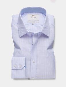 Extra Slim Fit Lilac & White Small Check Non-Iron Shirt - Contrast Detail
