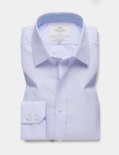 Non-Iron Lilac & White Small Check Extra Slim Fit Shirt - Contrast Detail-preview