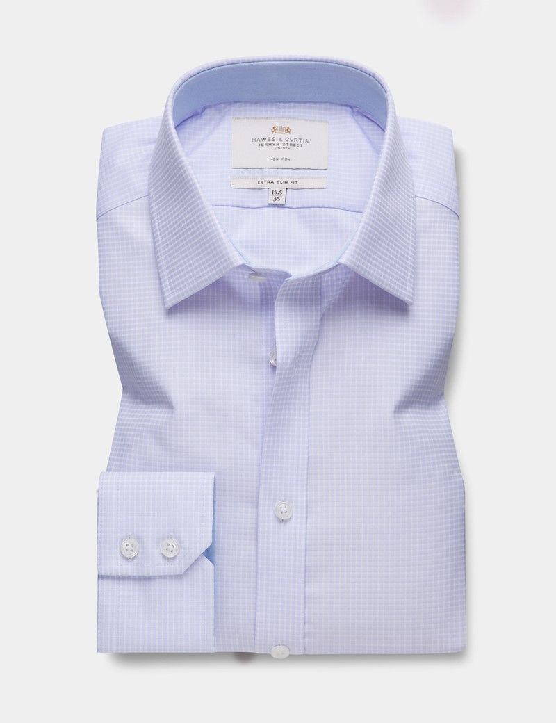 Extra Slim Fit Lilac & White Small Plaid Non-Iron Shirt - Contrast Detail-preview