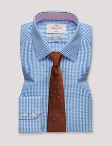 Extra Slim Fit Blue & White Gingham Check Non-Iron Shirt - Contrast Detail