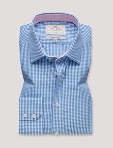 Extra Slim Fit Blue & White Gingham Check Non-Iron Shirt - Contrast Detail