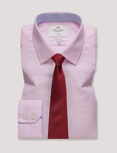 Extra Slim Fit Pink & White Small Check Non-Iron Shirt - Contrast Detail