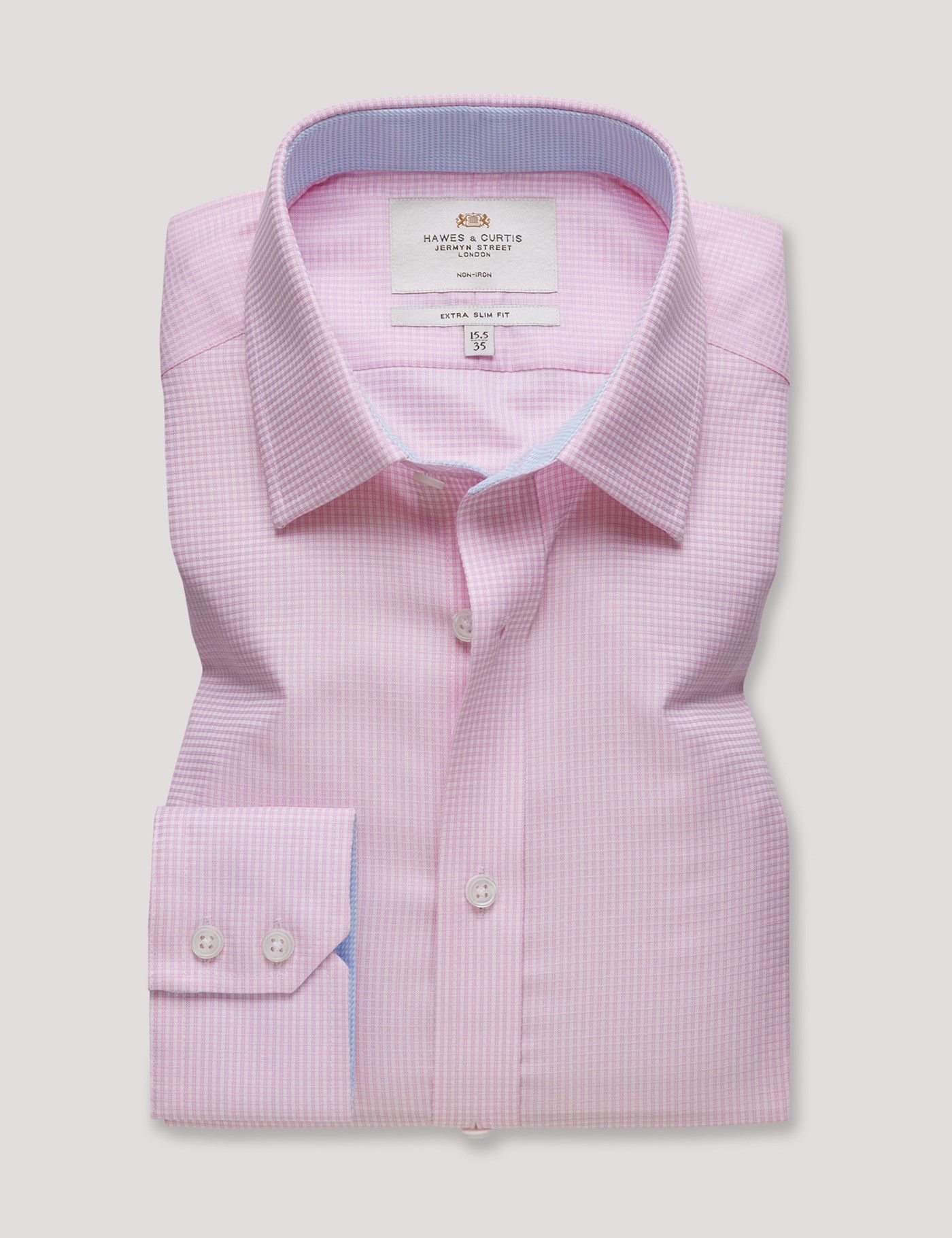 Extra Slim Fit Pink & White Small Plaid Non-Iron Shirt - Contrast Detail-preview