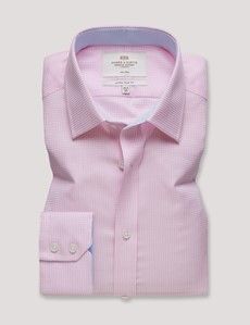 Extra Slim Fit Pink & White Small Check Non-Iron Shirt - Contrast Detail