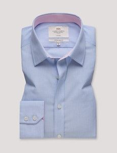 Extra Slim Fit Navy & Blue Small Check Non-Iron Shirt - Contrast Detail