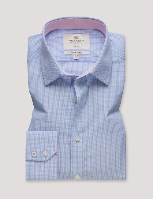 Non-Iron Navy & Blue Small Check Extra Slim Fit Shirt - Contrast Detail-preview