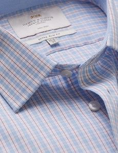 Extra Slim Fit Blue & Red Check Non-Iron Shirt - Contrast Detail
