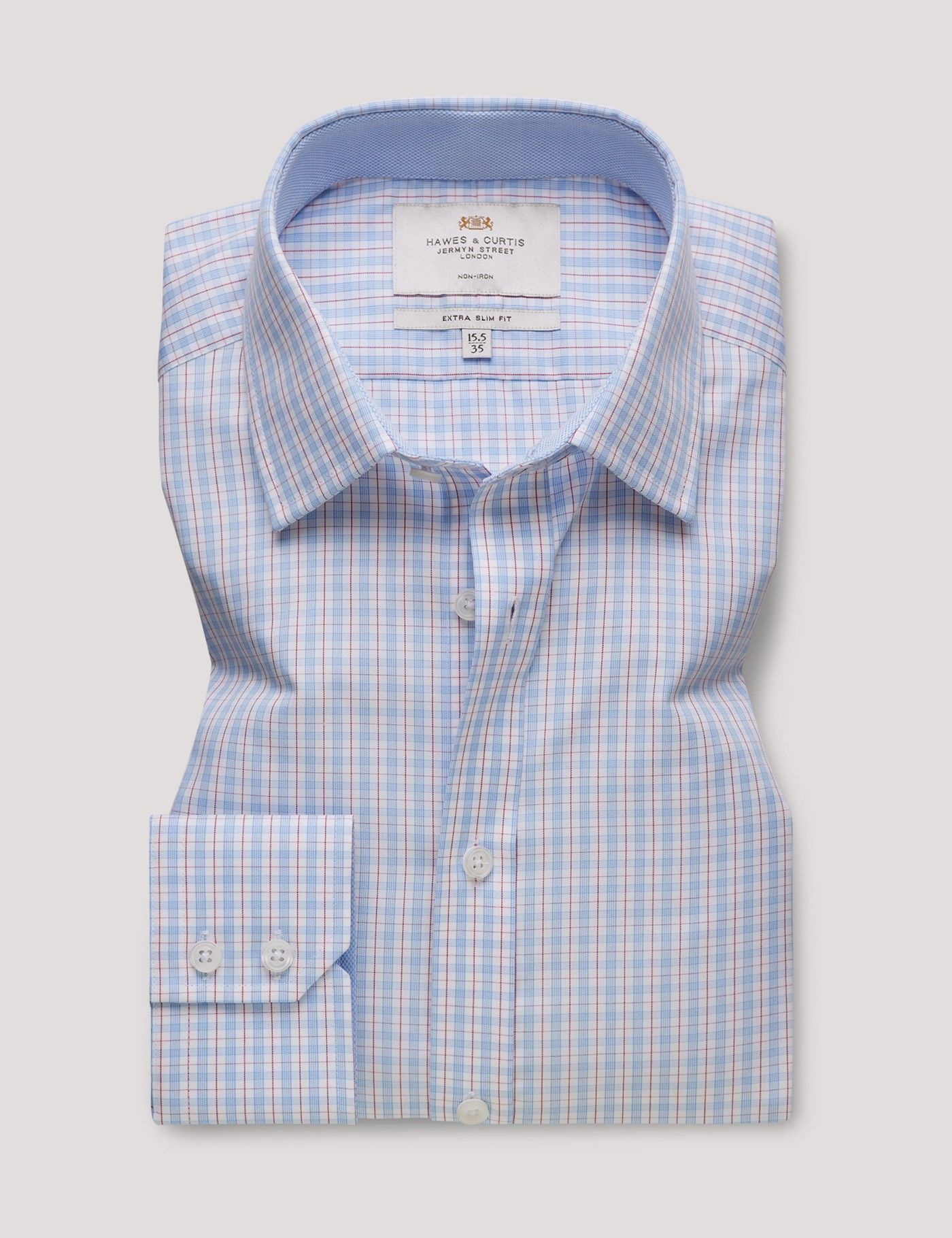 Extra Slim Fit Blue & Red Check Non-Iron Shirt - Contrast Detail-preview