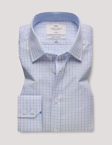 Extra Slim Fit Blue & Red Check Non-Iron Shirt - Contrast Detail