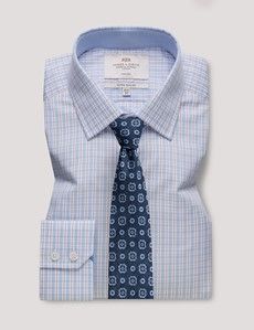 Extra Slim Fit Blue & Red Check Non-Iron Shirt - Contrast Detail
