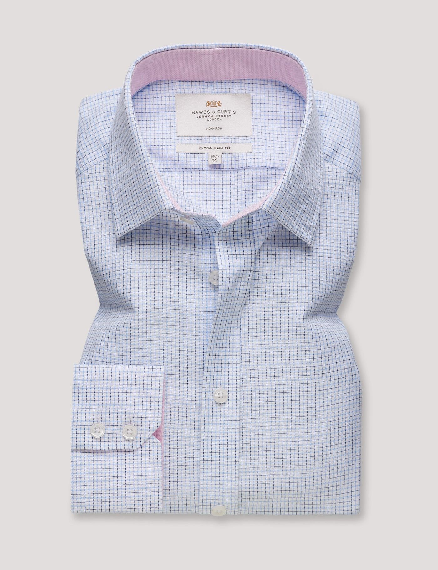 Extra Slim Fit Navy & Blue Check Non-Iron Shirt - Contrast Detail-preview